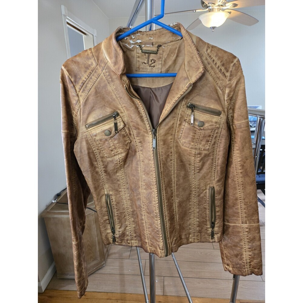 J2 Women pleather hip length jacket used Size L petite